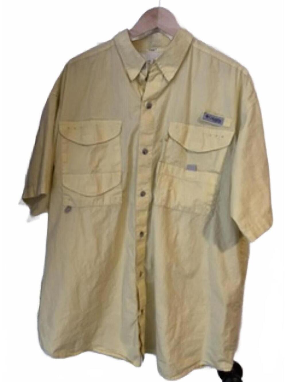 Columbia PFG Performance Fishing Gear Short Sleeve Shirt Beige Size L/G